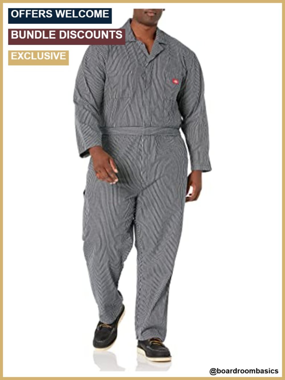 Dickies Hickory Stripe Coveralls Cotton Work Utility Relaxed Fit Brass Zip